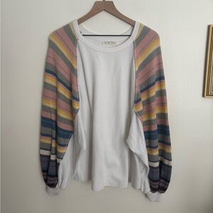 WE THE FREE Free People Rainbow Dreams Pullover Knit Top Boho White Small EUC